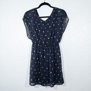 Lush Navy Blue Leaf Print Empire Waist Dress Size‎ XS